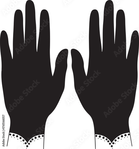 Pair of elegant black gloved hands silhouette
