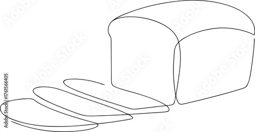 Sliced loaf of bread continuous line drawing food baking