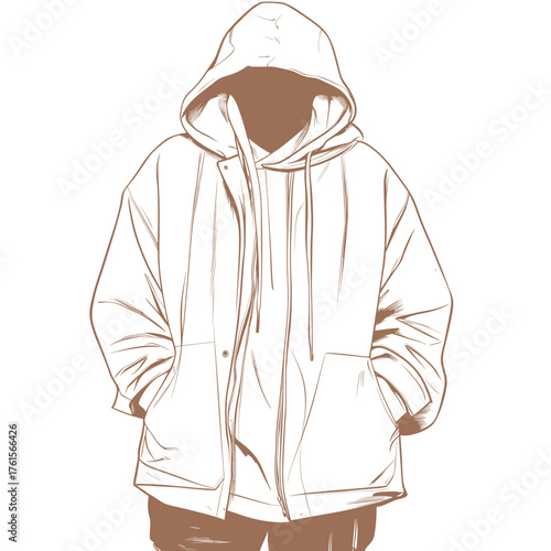 flat minimal vector illustration of layered casualwear with jacket and hoodie