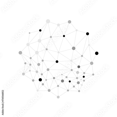 Abstract 3d sphere connected dots with lines, tech and science element overlay on a transparent background.