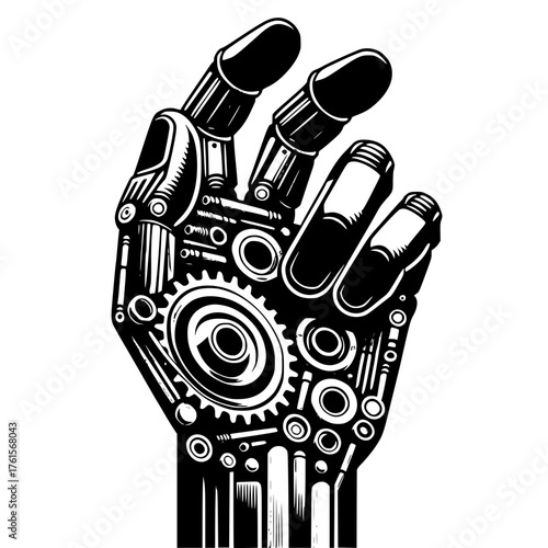 Hand made of automotive parts in minimal style black vector icon with transparent background 