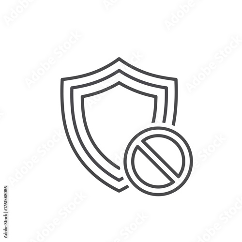 Vector illustration of shield with prohibition sign, representing security denial, restricted access, and protection against unauthorized entry
