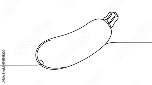 Minimalist line art illustration of a single zucchini on a clean white background.