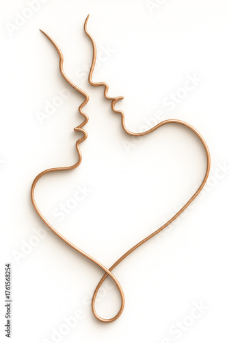 A radiant 3D copper sculpture depicting two intertwined profiles forming a heart, symbolizing love, warmth, and the timeless beauty of human connection.