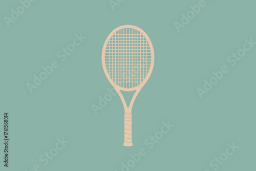 Vector art of minimalist tennis racket illustration on a pastel green background design