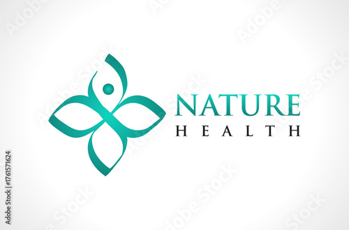 Nature Health Logo, Wellness Logo Design, bio leaf medical logo, pharmaceutical icon, fitness and cure, herbal leaf, human meditation logo Vector Symbol Silhouette Illustration brand business company