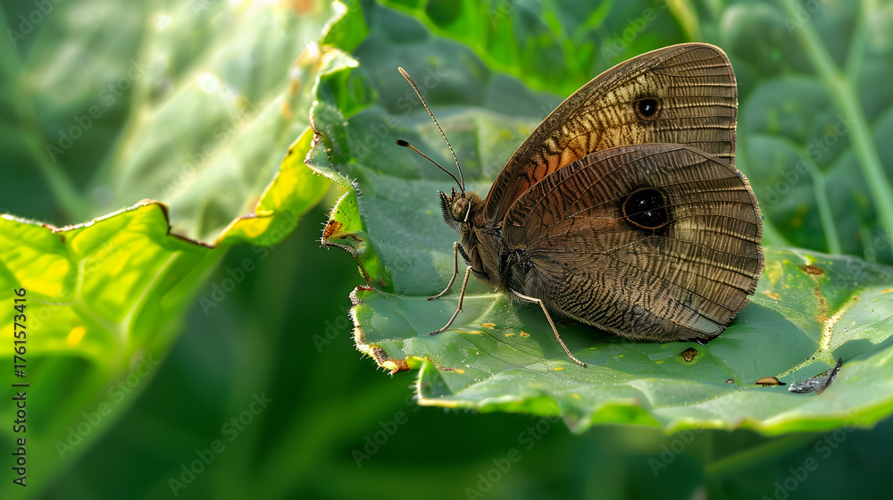 Obraz premium Butterfly perched on green leaf