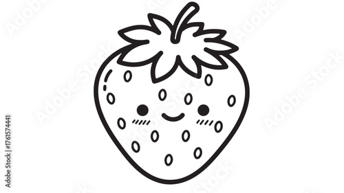 Cute kawaii strawberry character with a happy face and blushing cheeks