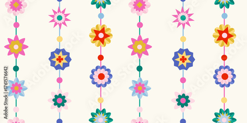 Seamless Christmas pattern with vintage foil light reflectors on vertical stripes. Trendy aesthetic minimalistic background. Hand drawn vector illustration. Boho, decorative, winter wallpaper.