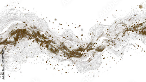 Dynamic wave of stipple dots forming abstract fluid pattern. Grunge texture with dissolve and undulate motion, elegant monochrome background for modern designs with sand, ripple, and grain