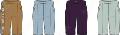 Illustration of Four Pairs of Casual Trousers in Varying Colors