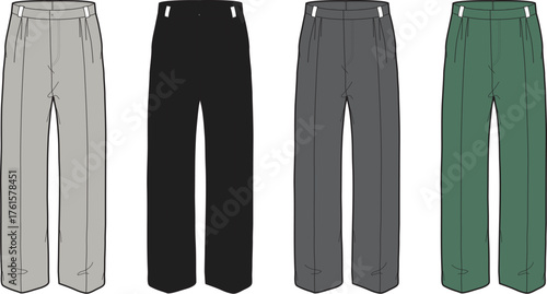 Four Pairs of Wide Leg Pants in Various Colors Flat Lay