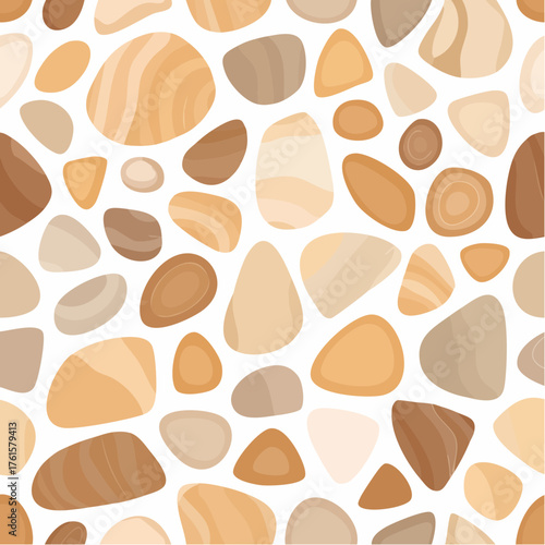 Seamless pattern of smooth stones in earthy tones.