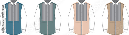 Variations of Stylish Tuxedo Shirt Designs with Pleated Panels, Vector Illustration