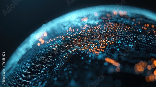 A glowing abstract representation of a globe, showcasing a network of illuminated dots in blue and orange, symbolizing data and connectivity.
