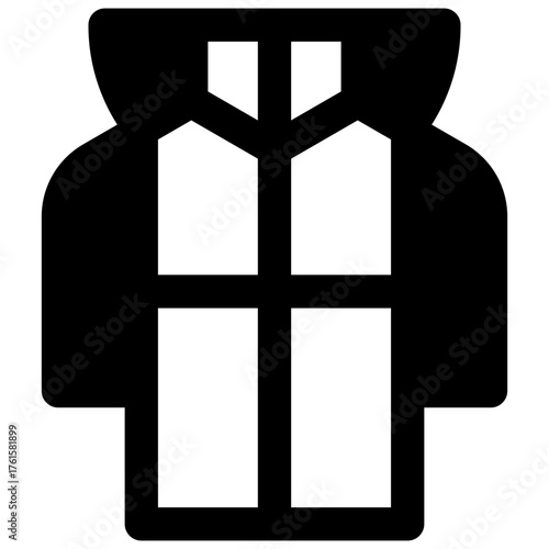 Raincoat. Outlined stroke vector icon with black-filled details.