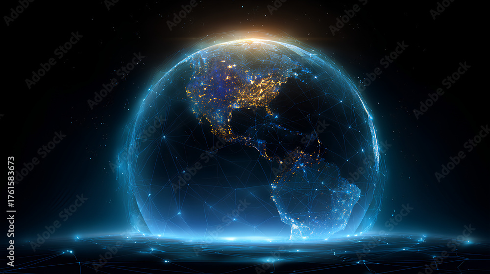Obraz premium Futuristic Digital Network Globe Background Stock Vector