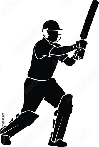 Silhouette of a cricket batsman in action