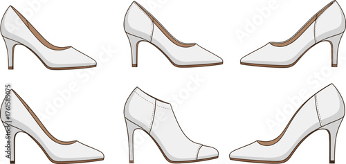 Stylish Elegant Women's High Heel Shoes Collection, Fashion Footwear, Shoe Illustration, Comfortable and Trendy Shoe Design for Women, Vector Art