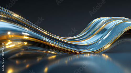 Wallpaper Mural Futuristic digital wave background in glossy liquid surface blue and gold hues with metallic flow, elegant light reflections, perfect for luxury cosmetic visuals, high-tech display, or premium product Torontodigital.ca