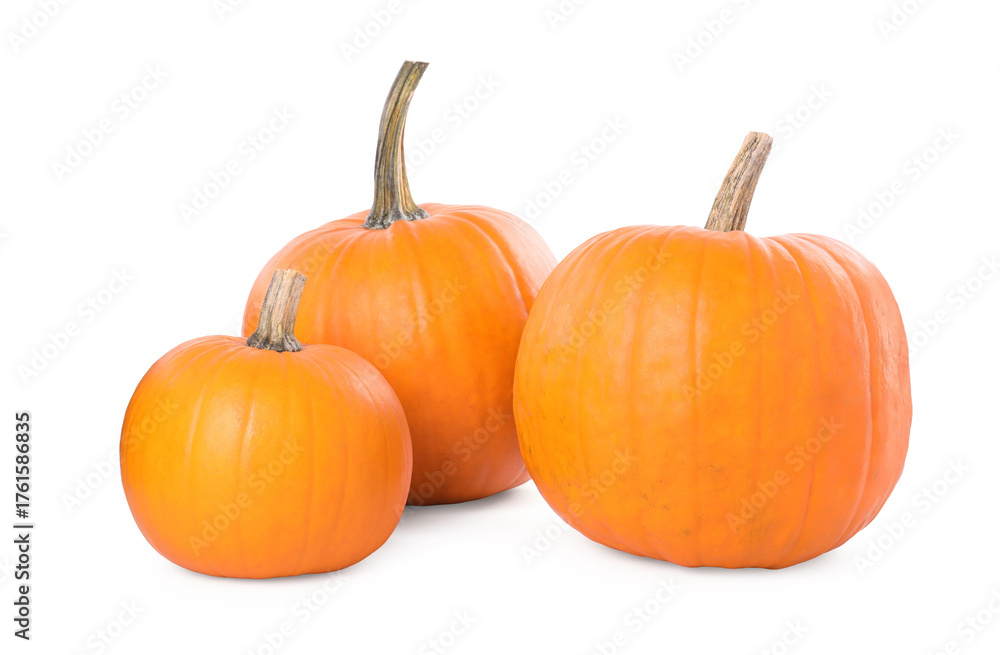 Obraz premium Three whole ripe pumpkins isolated on white