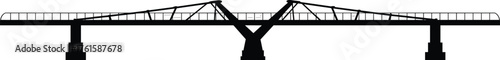 Symmetrical Truss Bridge Silhouette with V-Shaped Support Structure, Vertical Columns, and Diagonal Framework for Engineering, Architecture, and Infrastructure Design