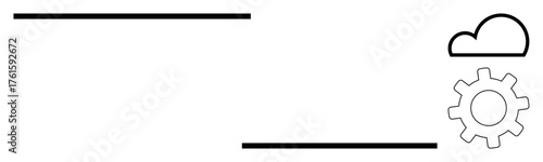 Gear and cloud aligned in a simple manner, portraying technology, process integration, teamwork, workflow streamlining. Ideal for cloud computing, data synchronization, innovation, planning