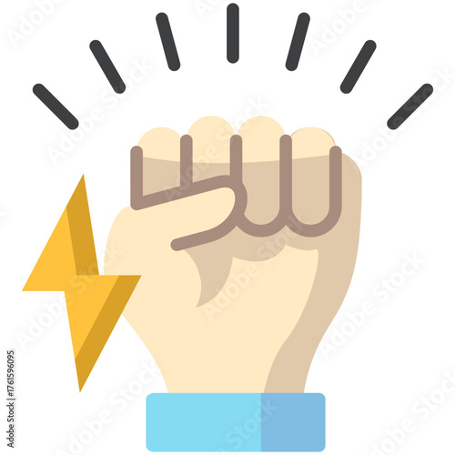 Pastel Color Empowerment Fist Icon With Lightning And Energy Lines