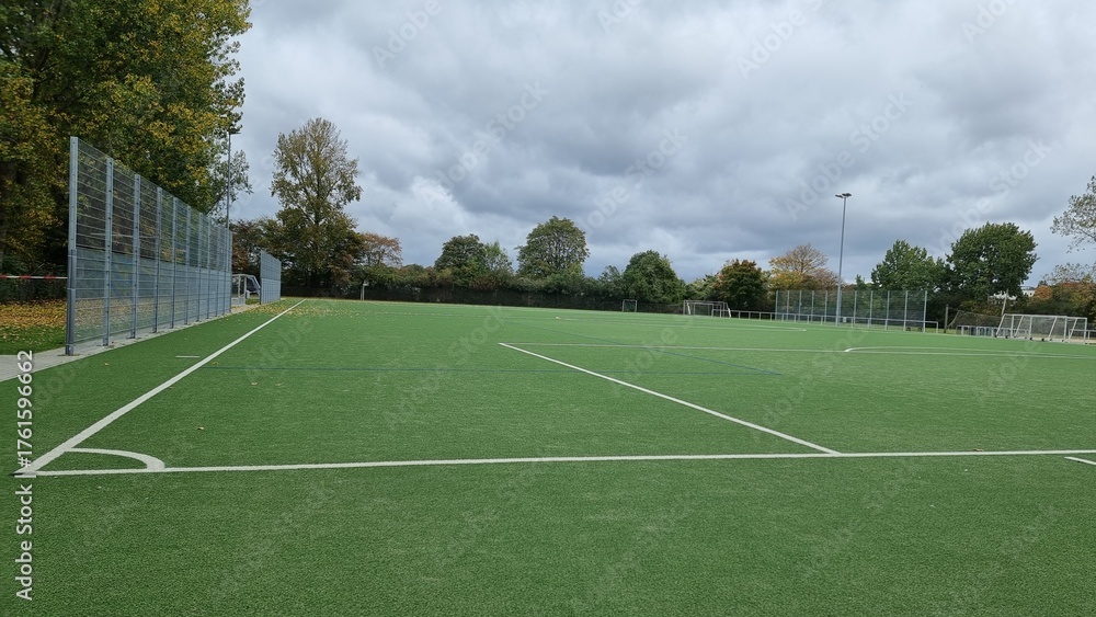 Fototapeta premium Sports facility with artificial turf in Hamburg-Finkenwerder