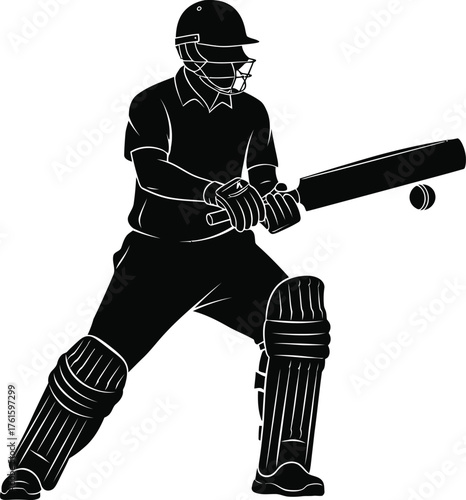 Silhouette of a cricket batsman swinging his bat at a ball