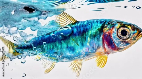 Colorful Tropical Fish Swimming in Clear Water Surrounded by Bubbles