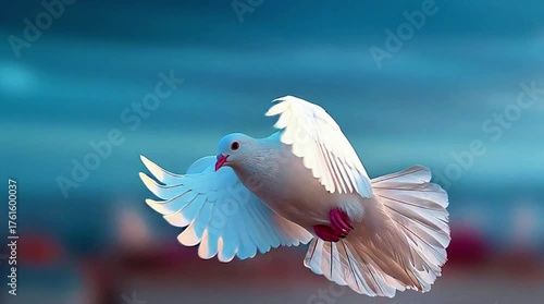 Majestic White Bird in Flight with Beautiful Feathers and Clear Sky
