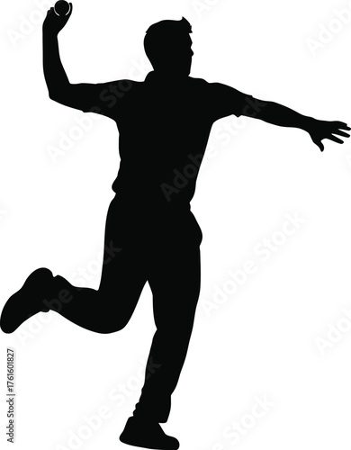 Silhouette of a cricket player in mid bowling action