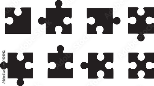 a collection of jigsaw puzzle pieces, symbolizing connection, teamwork, and problem-solving in a simple and abstract design isolated on vector illustration of puzzle