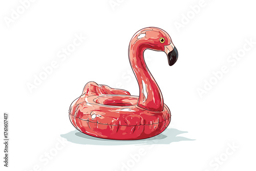 print pink pool inflatable flamingo ring isolated