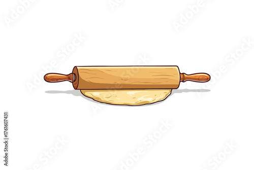 Raw dough and rolling pin raw isolated
