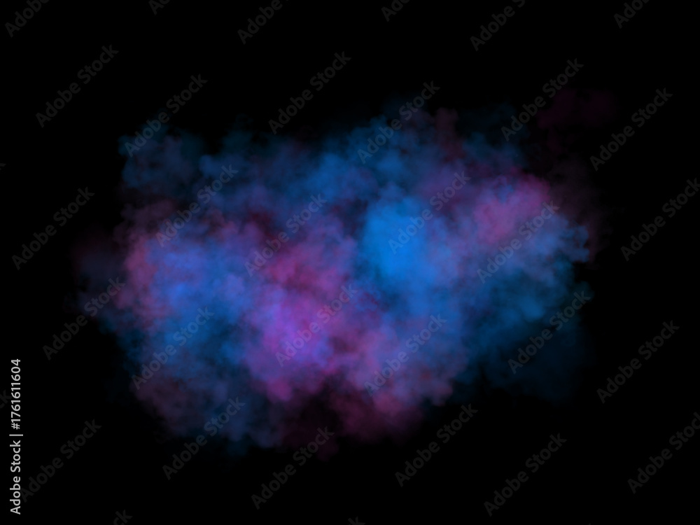Fototapeta premium Colorful pink and blue smoke cloud with soft texture on transparent background perfect for abstract compositions. Black background.