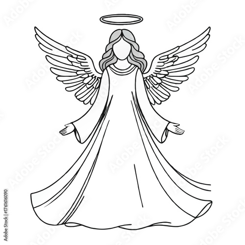 holy angel black and white line art vector sketch illustration