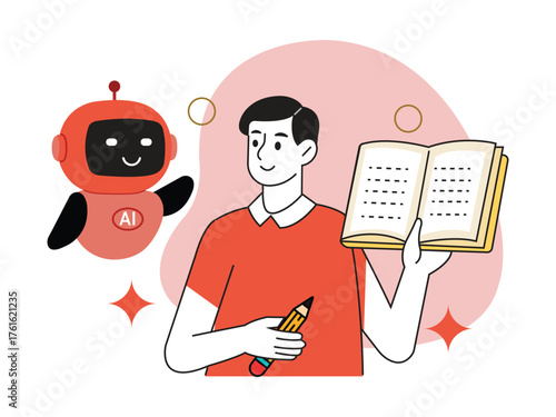 Ai robot and student learning together technology inspires future education and knowledge vector
