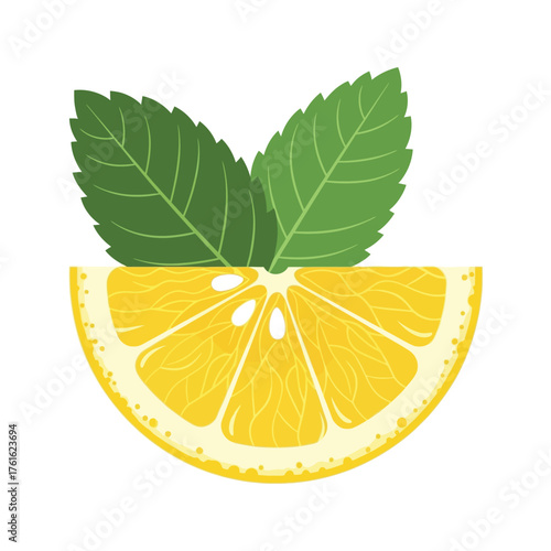 Lemon slice with mint leaves vector illustration isolated on white background for summer drink