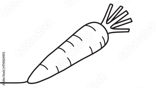 Simple outline drawing of a fresh carrot with green leaves, perfect for healthy eating themes.