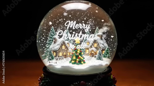 Magical Christmas Snow Globe Scene with Festive Village and Decorated Tree