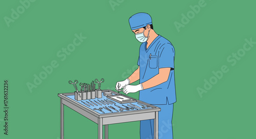 Surgeon Preparing Surgical Instruments for Operation in Hospital.