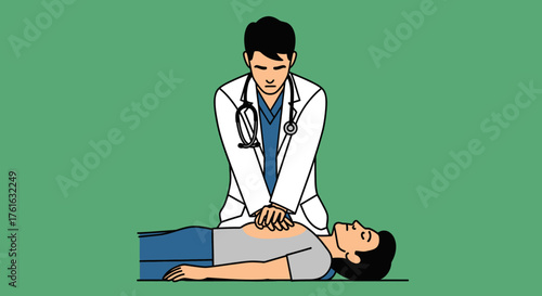 Doctor Performing CPR on Patient Illustration.