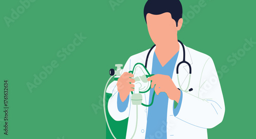 Doctor Preparing Oxygen Mask for Patients Respiratory Support.