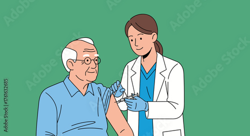Elderly man receiving a vaccine from a healthcare professional.