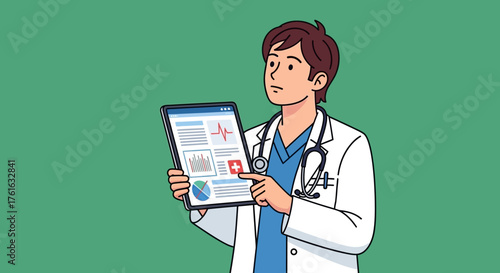 Doctor Explaining Medical Data on Tablet with Stethoscope.
