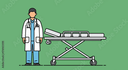 Doctor and Stretcher Illustration in Medical Setting.