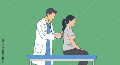 Doctor Examining Patient with Stethoscope in Medical Setting.