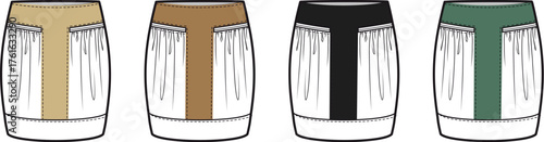 Set of stylish skirt designs in various colors, showcasing modern fashion trends and versatility